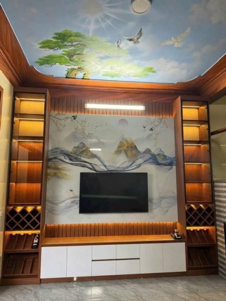 Vách ốp phòng khách kệ TV 01
